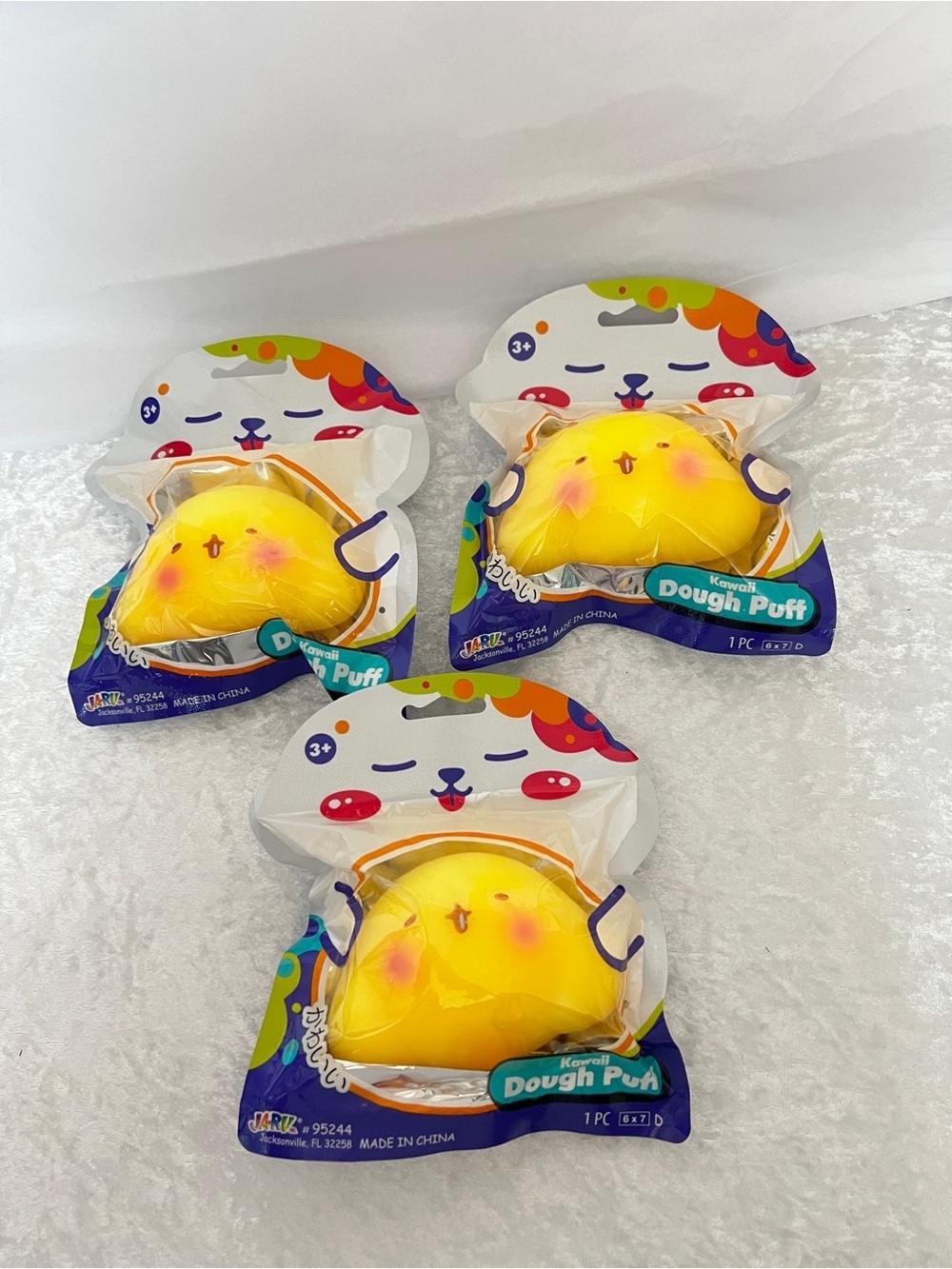Lot of 4 Kawaii Squishy Soft Puffy Dough Yellow Puff Party Favor Kids Toy Age 3+